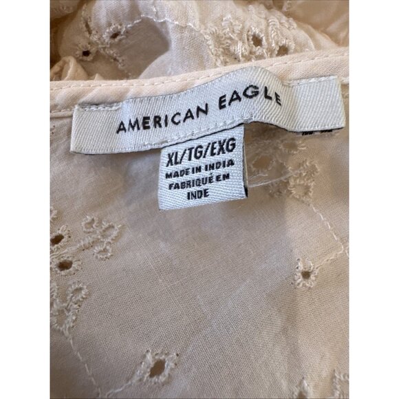 American Eagle Womens White Eyelet Floral Smocked Waist Wrap Dress XLTG - Picture 6 of 11
